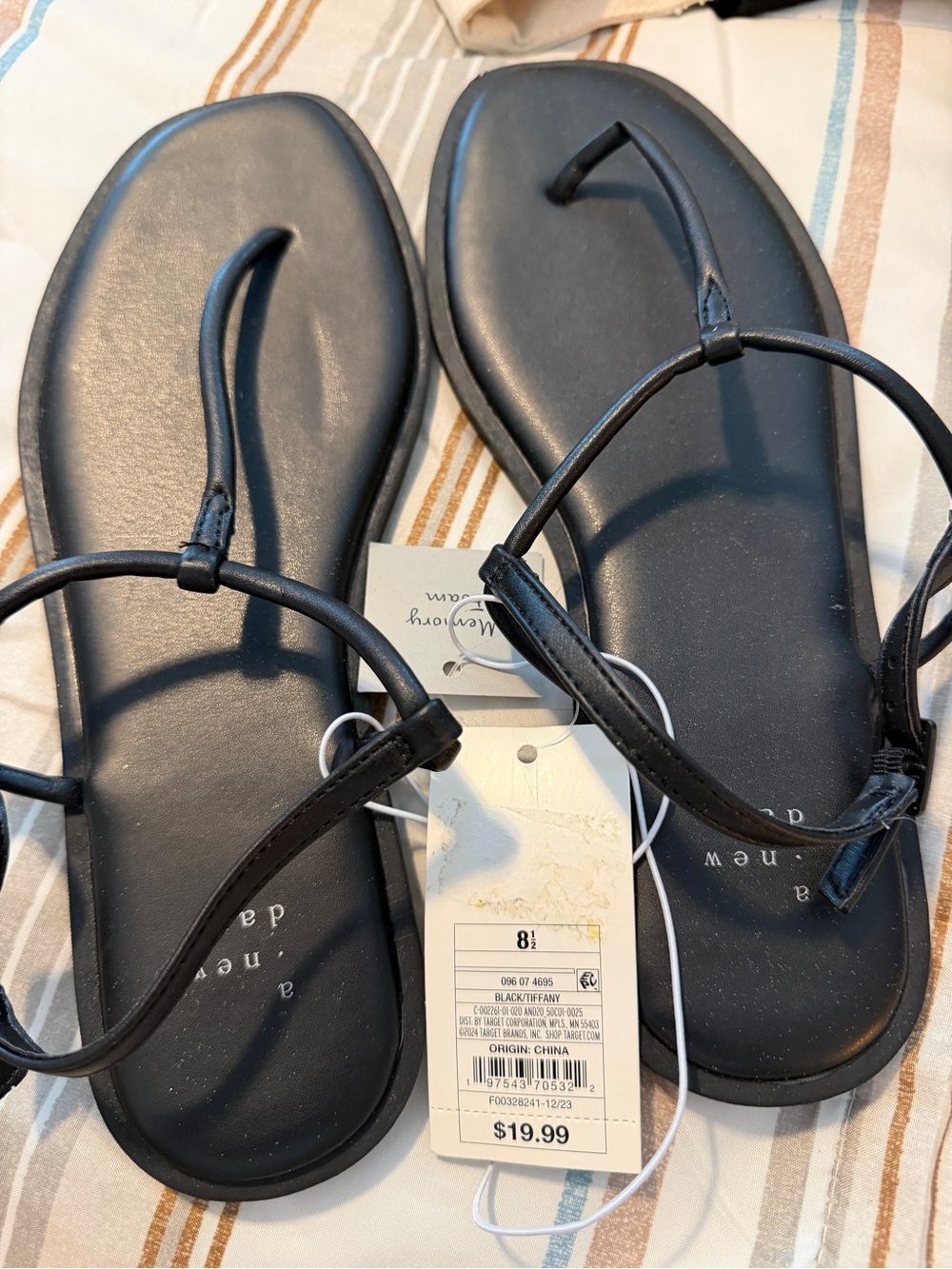 a new day Black Minimalist Strappy Sandals